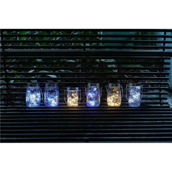 Solar Mason Jar Lights, 4 Pack 30 LED Fairy Star Firefly String Lids Lights - Picture 7 of 8